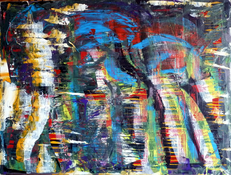 “Opera astratta intitolata Architettura del caos, realizzata nel 2014 con colori acrilici su tela. L’artista indaga il rapporto tra caos e luce, traducendo l’emozione in forma e ritmo visivo.”